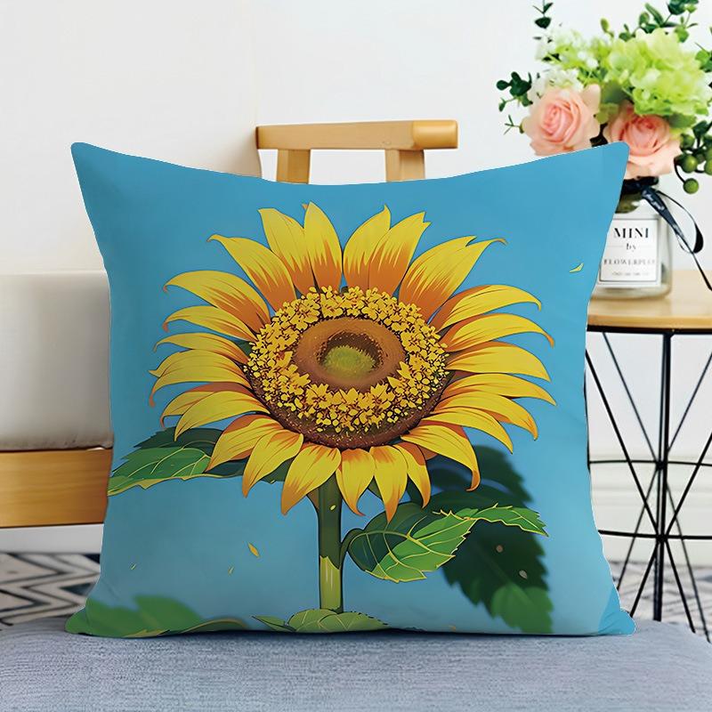 Sunflower Print Decorative Pillowcase Bedroom Living Room Square Cushion Pillowcase