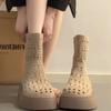 Vintage Hollow Out Women Ankle Boots Fashion Breathable Platform Flats Shoes Spring Autumn Women's Short Booties