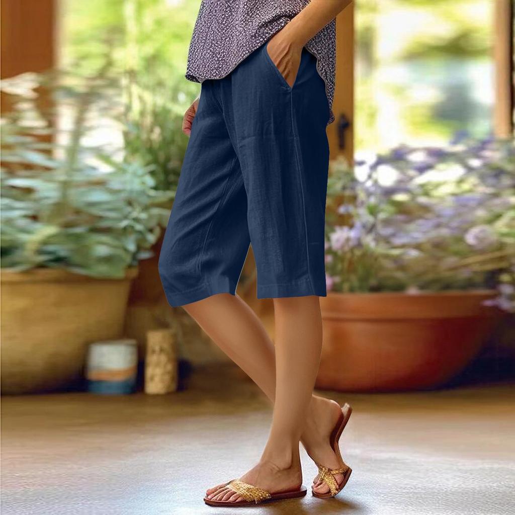 Женские однотонные повседневные брюки с высокой талией, спортивные брюки, шорты 1/2