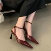 Fashion SUOJIALUN Spring New Brand Women Sandal Fashion Red Ladies Elegant Slingback Shoes Pointed Toe Thin High Heel Outdoor Dress Pump