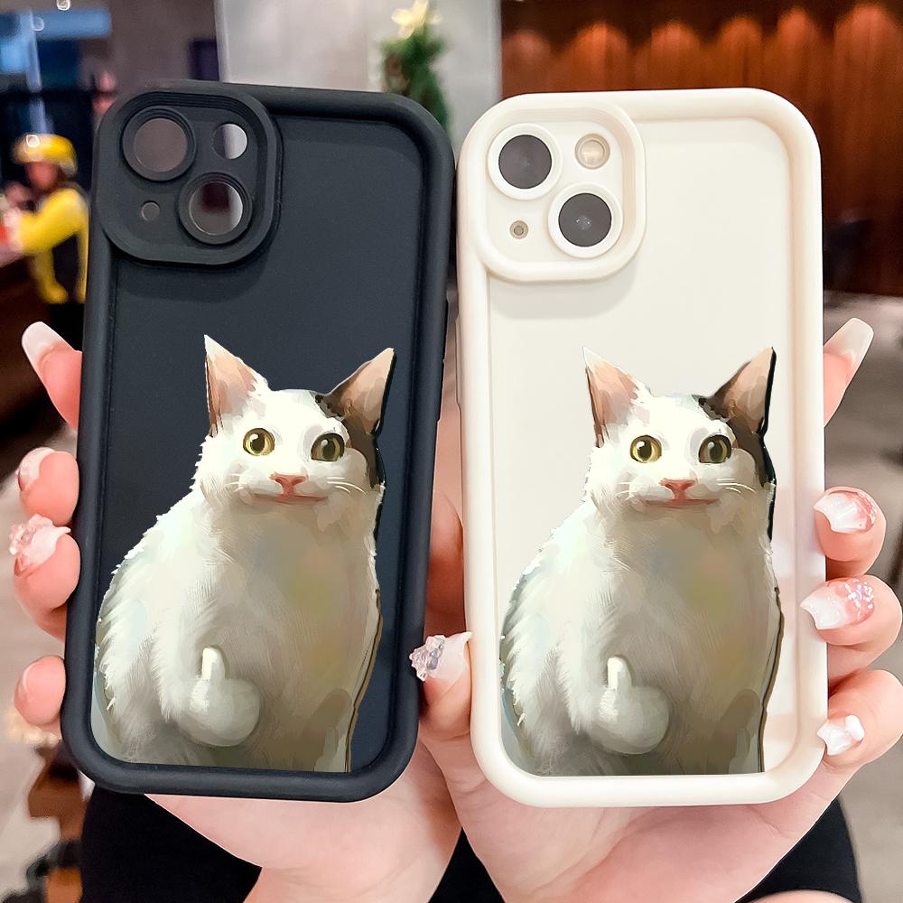 White Cat Pattern Soft Silicone Phone Casing Full Cover Camera Shockproof Protection Rubber Case for Xiaomi Redmi