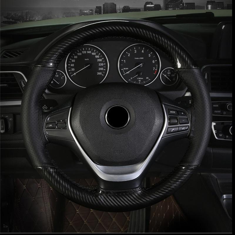 Crystal Carbon Fiber Fashion Sports Hand-stitched Steering Wheel Cover Car Wheel Cover Non-slip Leather Braid For Steering