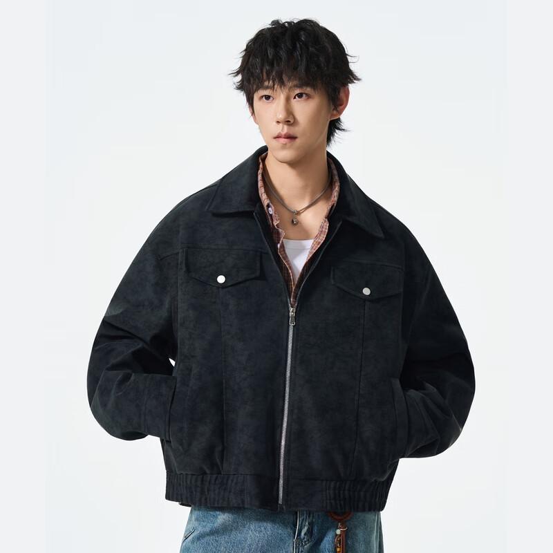 Мужская куртка из искусственной кожи с эффектом велюра и потертым лацканом