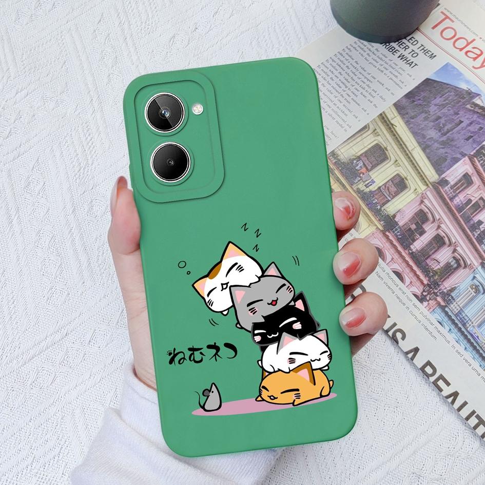 Для Realme 9 10 Pro + Plus 5 6 7 8 Pro чехол с милым котом защитный квадратный жидкий мягкий силиконовый бампер для OPPO Realme 2 5i 6i 8i 9i Fundas Coque