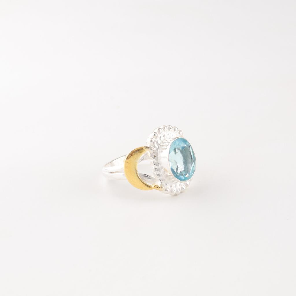 Натуральный Голубой Топаз Драгоценный Камень 925 Стерлинговое Серебро Ювелирные Изделия Кольцо с Голубым Камнем RR-61-15