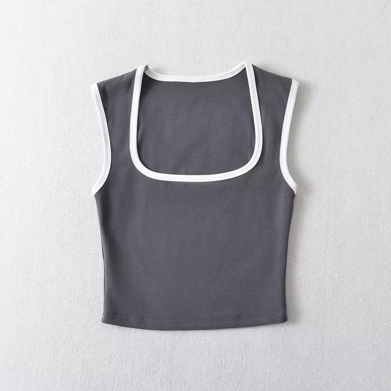 Woman Fashion Slim Solid Contrust Camis Casual Sleeveless Tanks Square Collar Crop Tops Clothing Streetwear Mujer 2024 Y2k