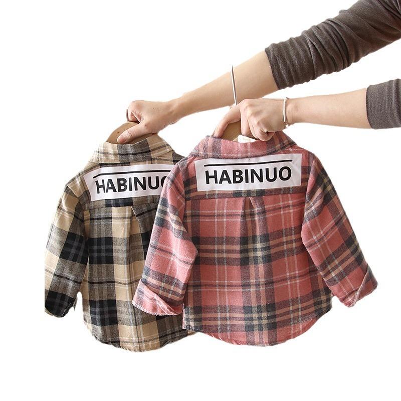 Boys Long Sleeve Plaid Button-Up Shirt for Spring and Autumn