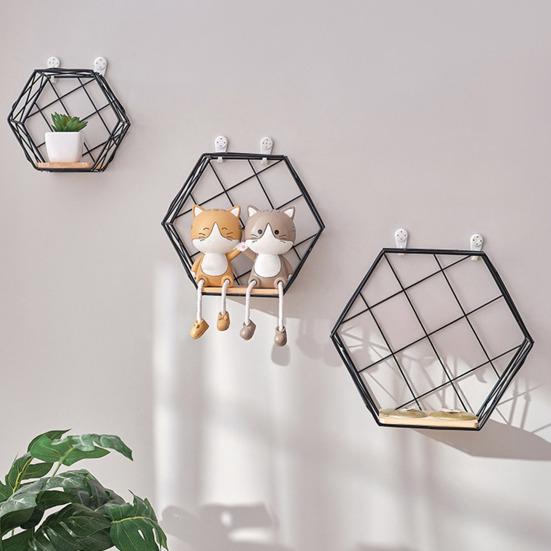 Wall Shelf Large-Capacity Storage Rack with Hexagonal Shape Art Display Stand Wall Mounted Shelf for Living