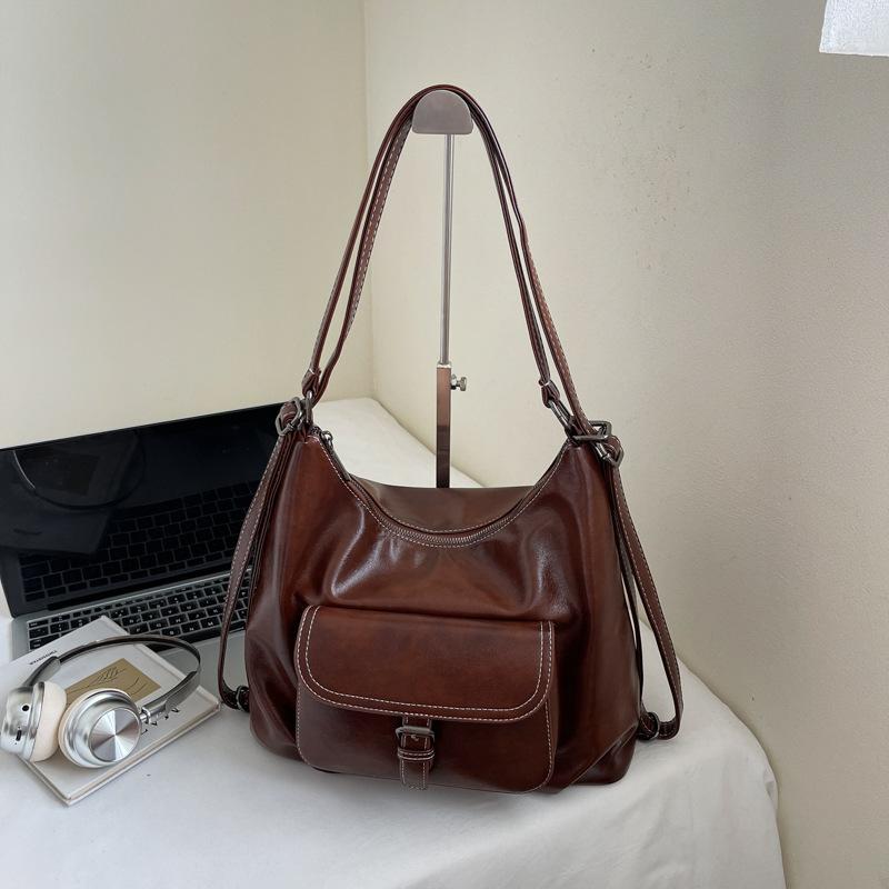 Повседневная вместительная ретро-сумка женская 2025 новая универсальная сумка через плечо рюкзак на два плеча сумка-ведро для поездок