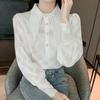 Autumn Simple White Tops Beading Hollow Lace Shirt Fashion Lantern Long Sleeve Blouse Elegant Clothes Temperament Blusas 29530