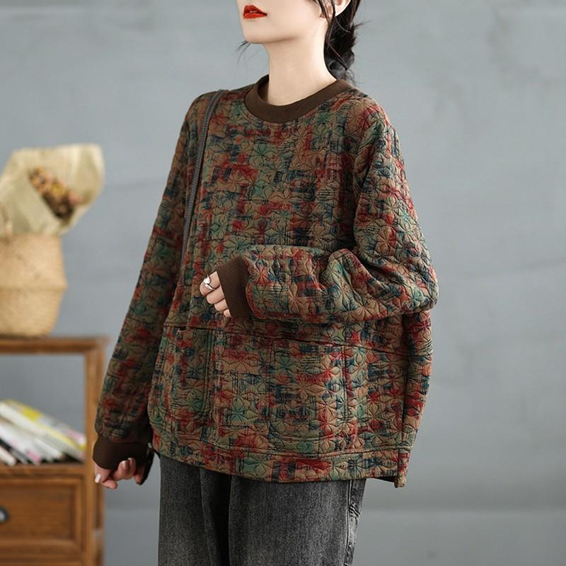 Женские свитшоты с длинным рукавом, повседневные, новинка, осень, винтажный стиль, круглый вырез, принт, свободные, женские, теплые, плотные