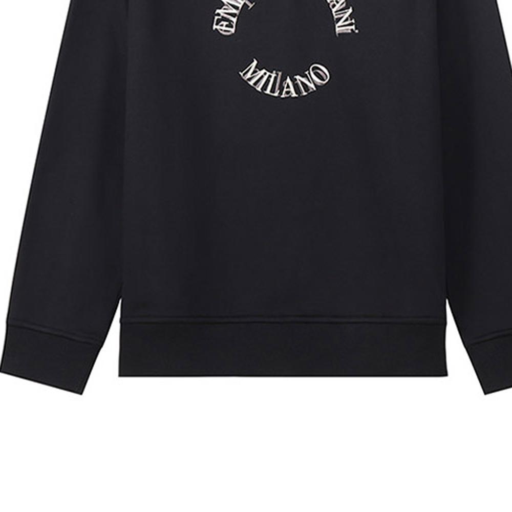 Emporio Armani Мужская толстовка с вышитым логотипом-буквой, круглым вырезом и длинными рукавами, коллекция Весна-Лето 2023, черная, 6L1MC3-1JQNZ-0031