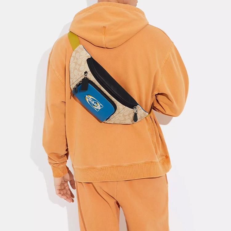 New COACH Track Cow Leather One Shoulder Crossbody Fanny Pack Men's Blue & Beige CH587-QBVFG