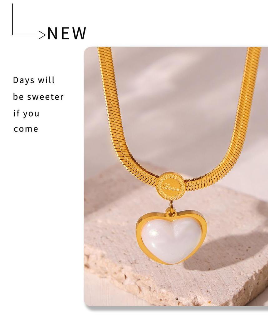 Ожерелье с подвеской в виде геометрического сердца с имитацией жемчуга, титановая сталь с покрытием из 18-каратного золота - элегантные украшения для женщин