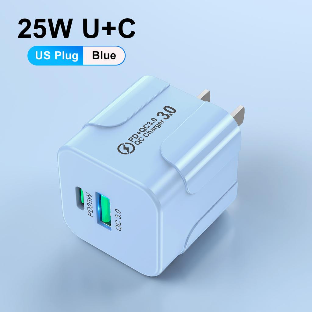 PD 25W USB C быстрое зарядное устройство для iPhone 15 Pro Max Xiaomi 14 Oneplus KR EU US Mini 2 порта дорожный штекер телефон быстрая зарядка адаптер