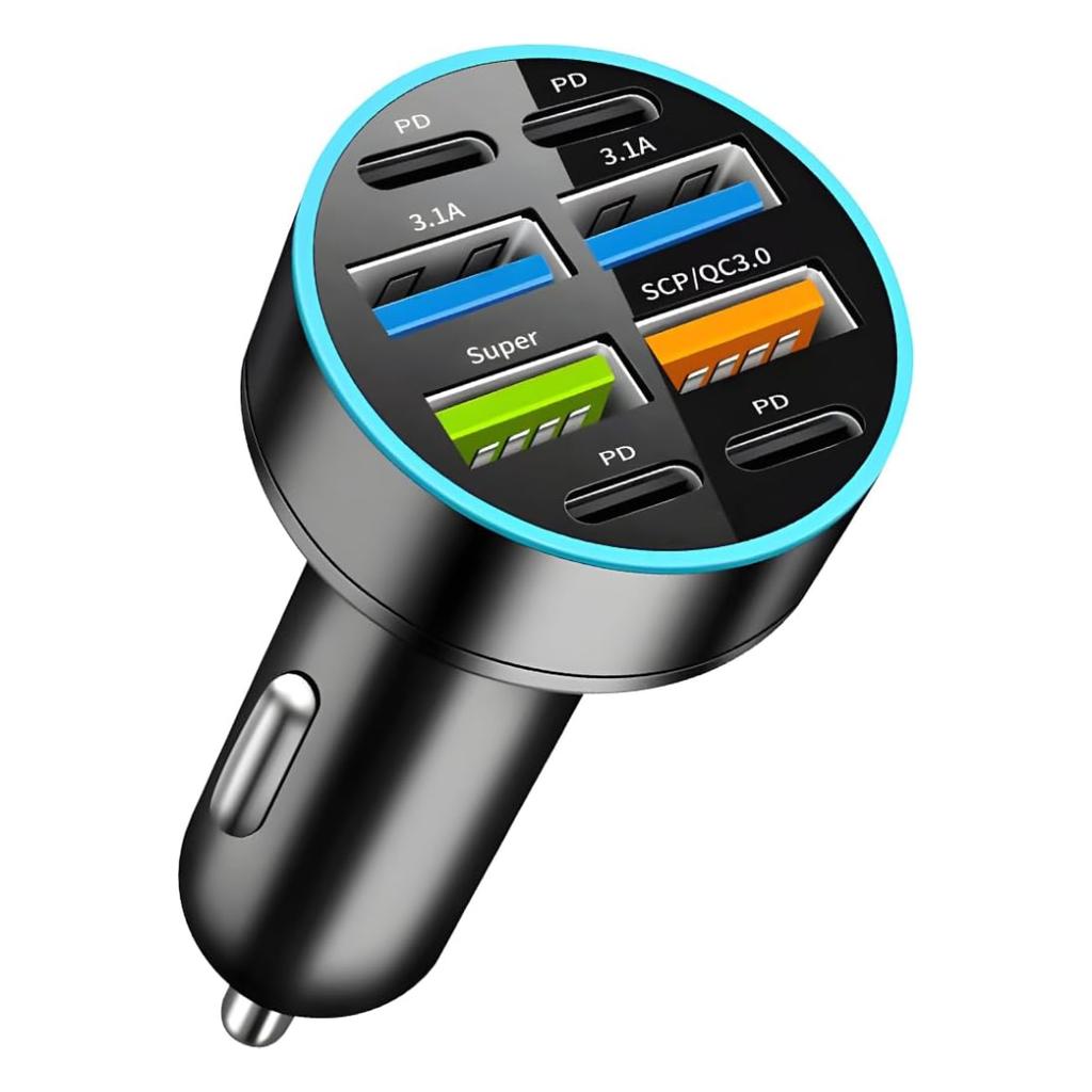 Автомобильное зарядное устройство на 8 портов 66 Вт 12–24 В с PD и QC 3.0, светодиодный вольтметр, универсальное для смартфонов, разъем для прикуривателя, автомобильные аксессуары