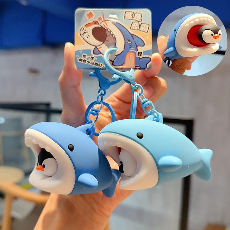 Cat Aquarium Shark Squeeze Keyring Creative Funny Silicone Penguin Pendant Cute Soft Polar Bear Keychain