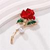 Elegant Temperament Red Rose Pearl Brooch Pins For Women Enamel Flower Corsage Wedding Party Jewelry Accessories Gift