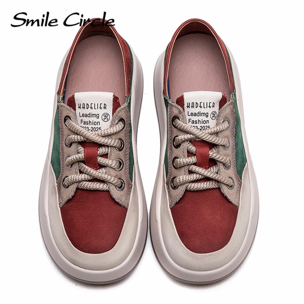 Женская обувь из натуральной кожи с толстой подошвой, низкая обувь на плоской подошве, модная удобная повседневная обувь