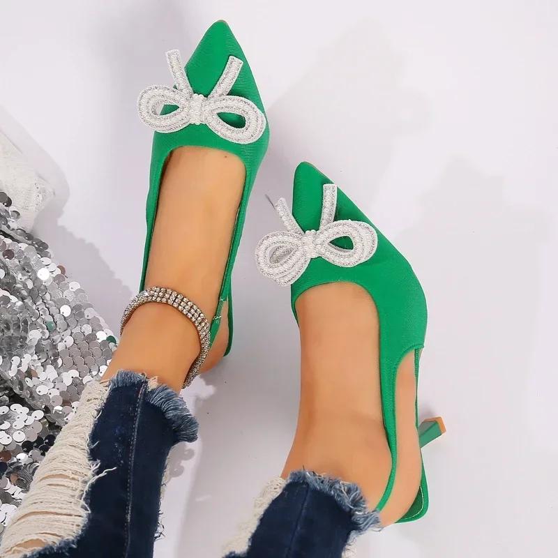 Women Elegant Pearl Bowtie High Heels Sandals Summer Ankle Straps Thin Heeled Pumps Woman Black Party Sandals Womenshoes