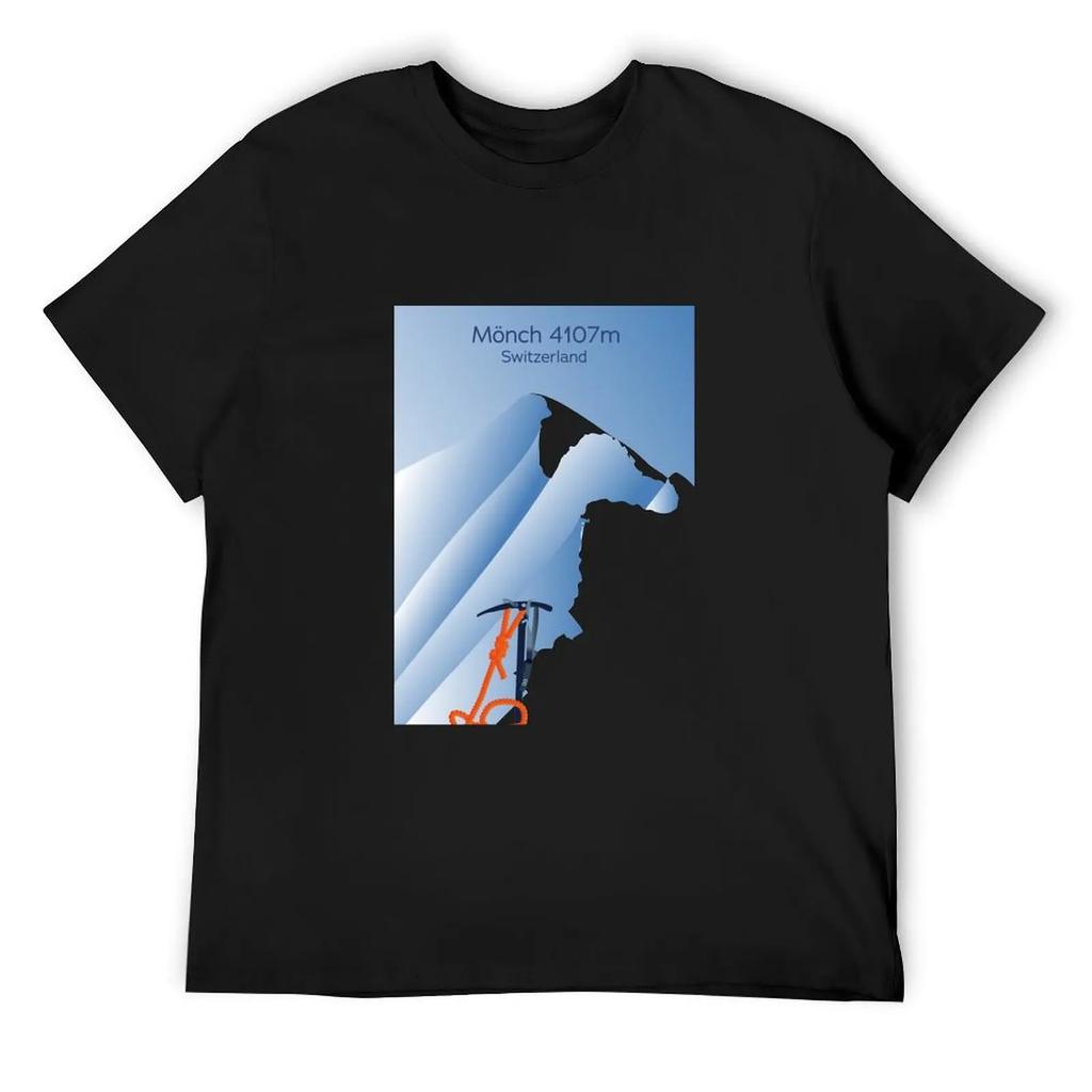 Poster Of The Alps M?Nch Summit Switzerland Mountaineering Ice Axe T-Shirt Custom T Shirt Plus Sizes Heavyweights Men'S T Shirts
