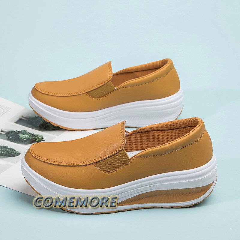 Женские туфли Весна PU кожа Мягкая подошва Рабочая обувь Женские черные мокасины Спорт для медсестры Женщина Платформа танкетка Плюс Размер 42