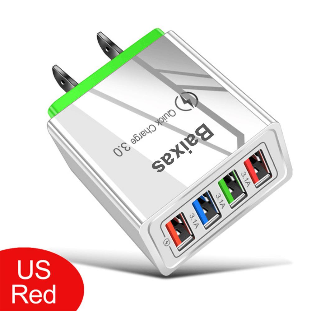 4-портовое USB-зарядное устройство для мобильных телефонов и планшетов, дорожное, стандарт США и ЕС, 3А