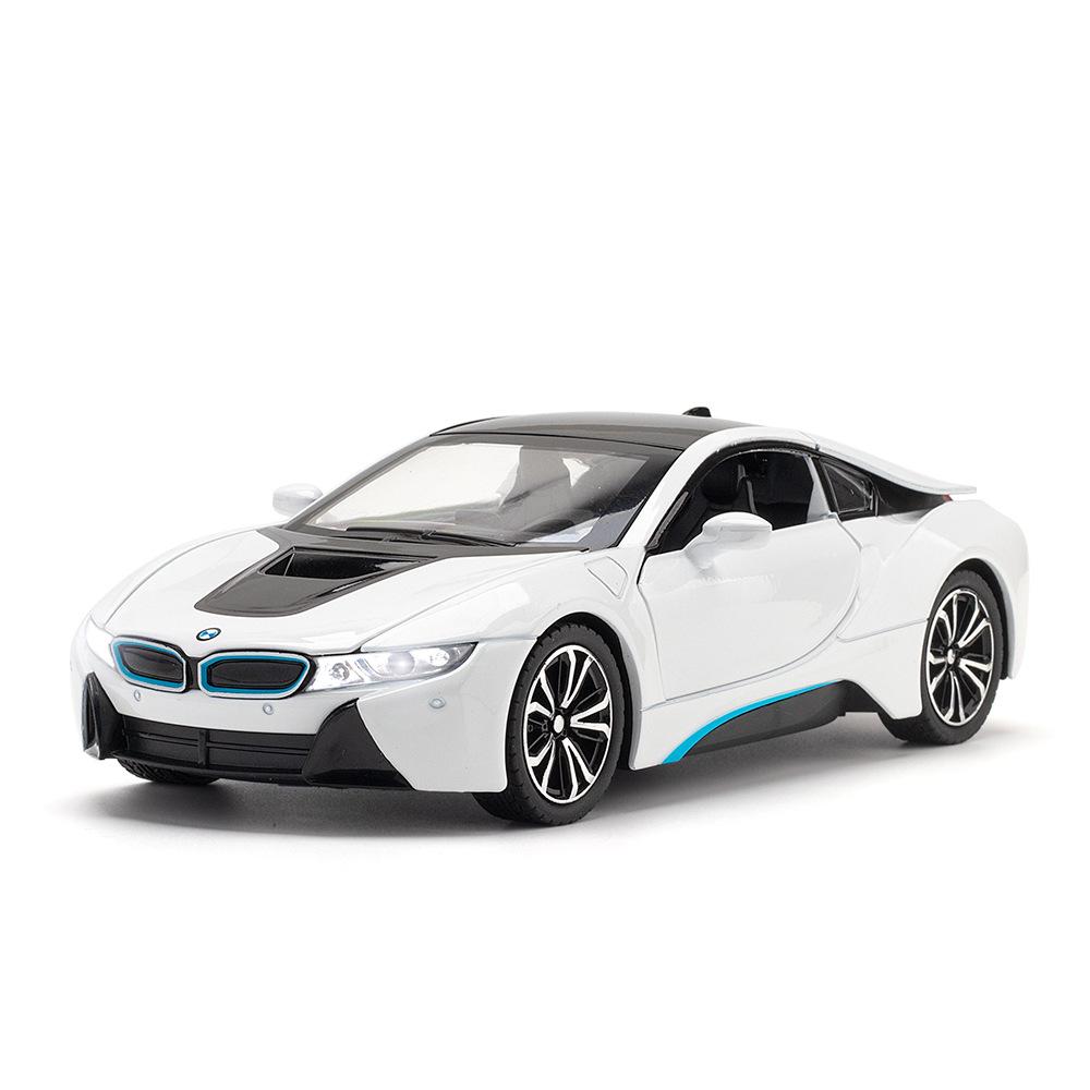 1/22 BMW i8 Автомобиль на новой энергии Сплав Модель спортивного автомобиля Литой металл Гоночный автомобиль Транспортные средства Модель Симуляция Звук Свет Детские игрушки Подарок