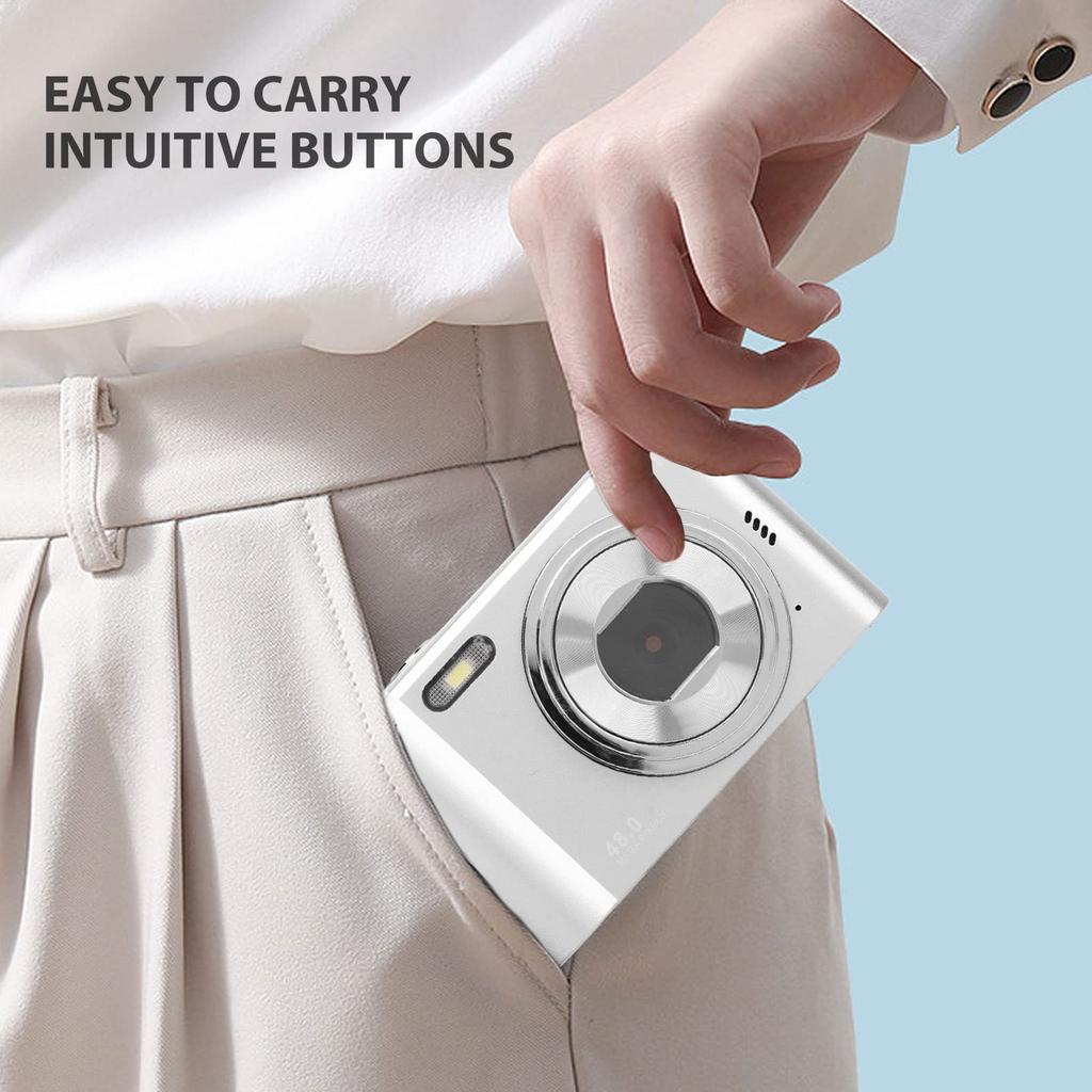 44MP 2.4-inch IPS 4K Digital Camera with 16X Digital Zoom, Anti-Shake Selfie Camera, Portable Compact Camera with Built-in Fill Light for Students,