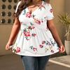 Women's Fashion Casual Summer Flower Pattern Print Short Sleeve V-Neck Blouses & Shirts