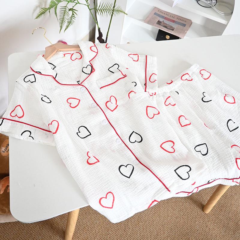 Женский летний пижамный комплект из чистого хлопка - Милый, Дышащий, с коротким рукавом и шортами