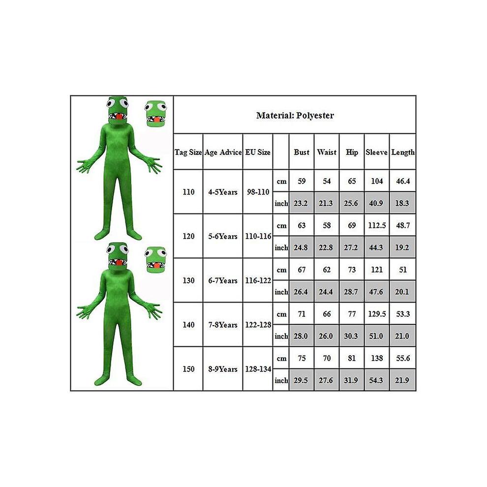 (8-9 Years) Halloween Rainbow Friends Roblox Game Green Little Monster Costume Jumpsuit Kids Cosplay Tight-fitting Costume