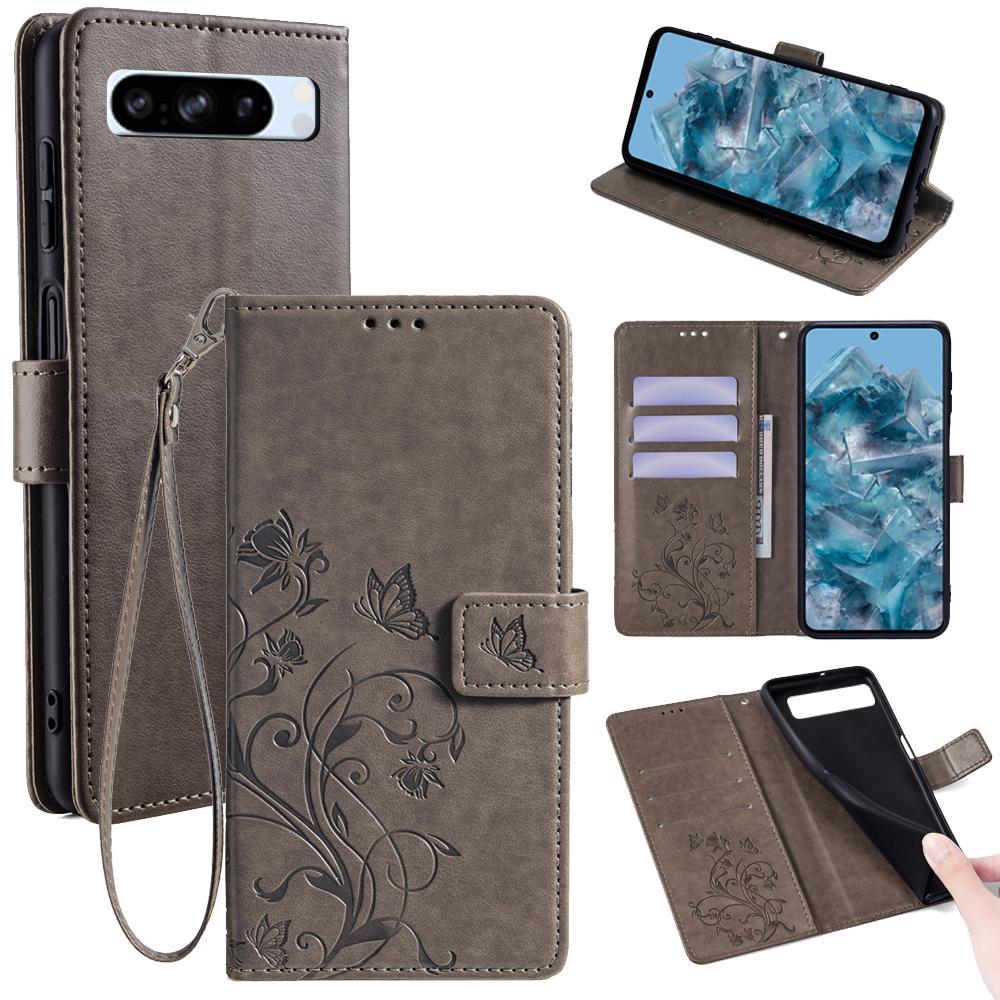 Чехол для Google Pixel 8 Pro из ПУ кожи с тиснением в виде бабочек и цветов, кошелек, откидная обложка для телефона