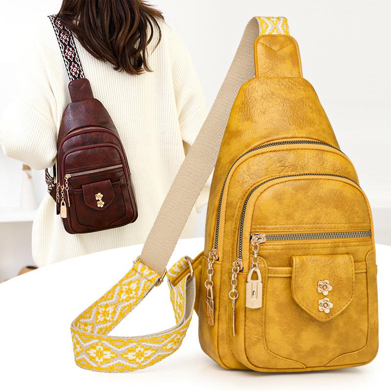 Женская нагрудная сумка, винтажная сумка через плечо из ПУ, многофункциональная сумка через плечо