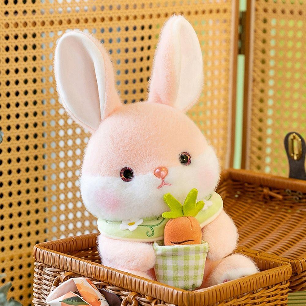 With Bib Bunny Animal Plush Doll Soft Adorable Bunny Dolls Carrot Rabbit Plush Toys  Children Girl