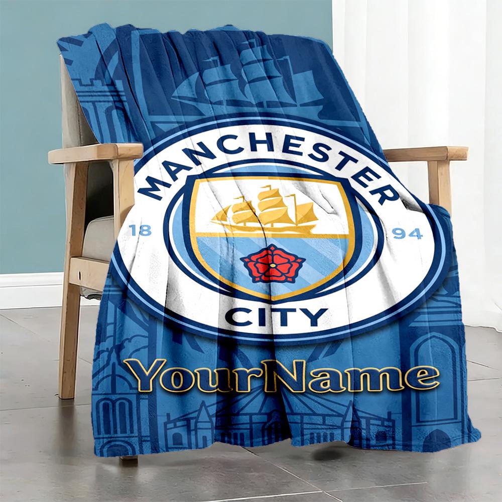 Manchester City Customize Text Blanket Multi-purpose Personalized Blanket Soft & Cozy Perfect for Nap Livingroom Living Room Office Chair