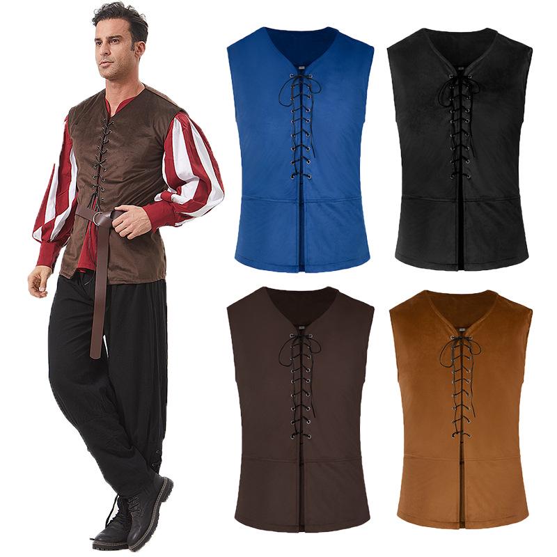 European & American Retro Medieval Costume Lace-up Shirt Cosplay Top
