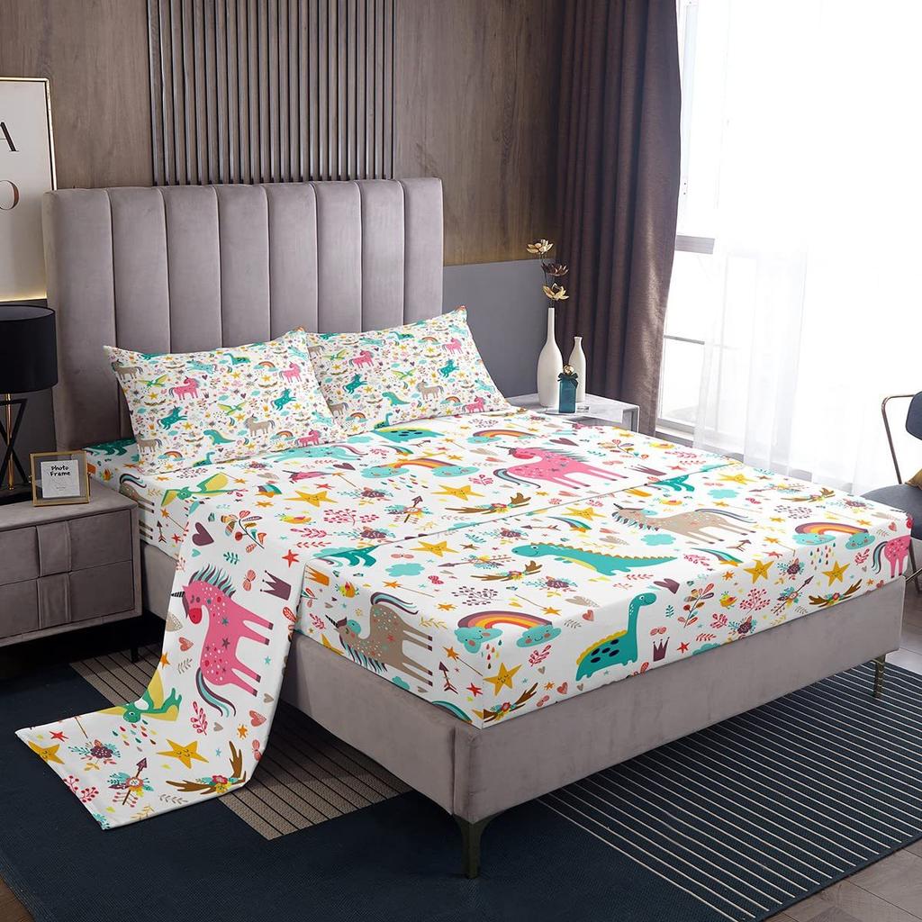 Cartoon Marine Animal Pattern Bed Hat Four-Piece Bedding Set Bedroom Dormitory Bedding Decoration