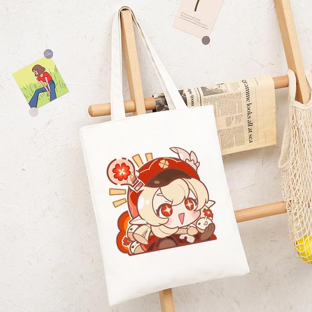 Genshin Impact Game Shoper Kawaii Bags Cute Cartoon Shopper Canvas Tote Bag Shopee Store Shoppers Handbags Women Shopping Bag