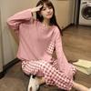 Pajamas Women's Sexy Large Size Long Sleeve Casual Plaid Pants Women's Home Clothes Set Can Be Weared Outside