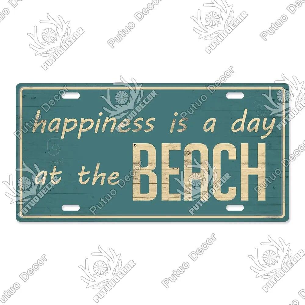 Putuo Decor Beach Retro Tin Sign Licenses Plate Plaque Metal Vintage Poster for Pub Bar Surf Club Man Cave Wall Art Decoration