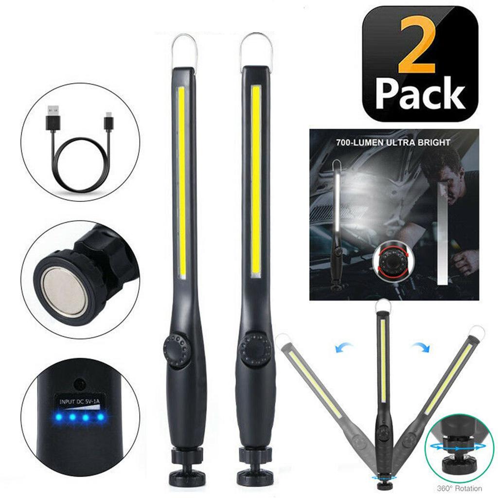 2pcs Cob Led Work Light Powerful Magnetic Rechargeable Rainproof Super Bright Inspect Folding Torch Flashlight