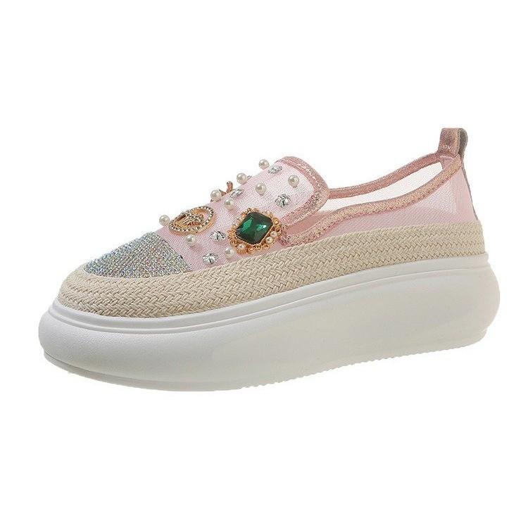 Кроссовки для женщин Классические повседневные туфли на толстой подошве на платформе Bling Diamond Удобные мягкие мокасины Обувь Zapatos De Mujer
