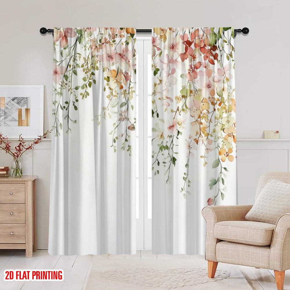 2 шт., 2D плоская печать Популярные шторные панели Цветочный каскад Универсальные 100% полиэстер (без стержня) Украшения для дома для