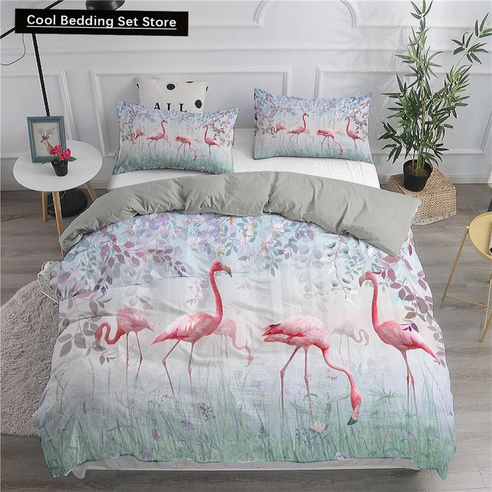 Комплект постельного белья с принтом 3D фламинго размера King Queen, розовый с изображением животных, пододеяльник с наволочками, 2/3 шт., полиэстер, пододеяльник