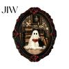 Vintage Ghost Fridge Decorations Halloween Dark Style Refrigerator Magnet, Retro Gothic Oval Photo Carved Portrait Magnets Frame