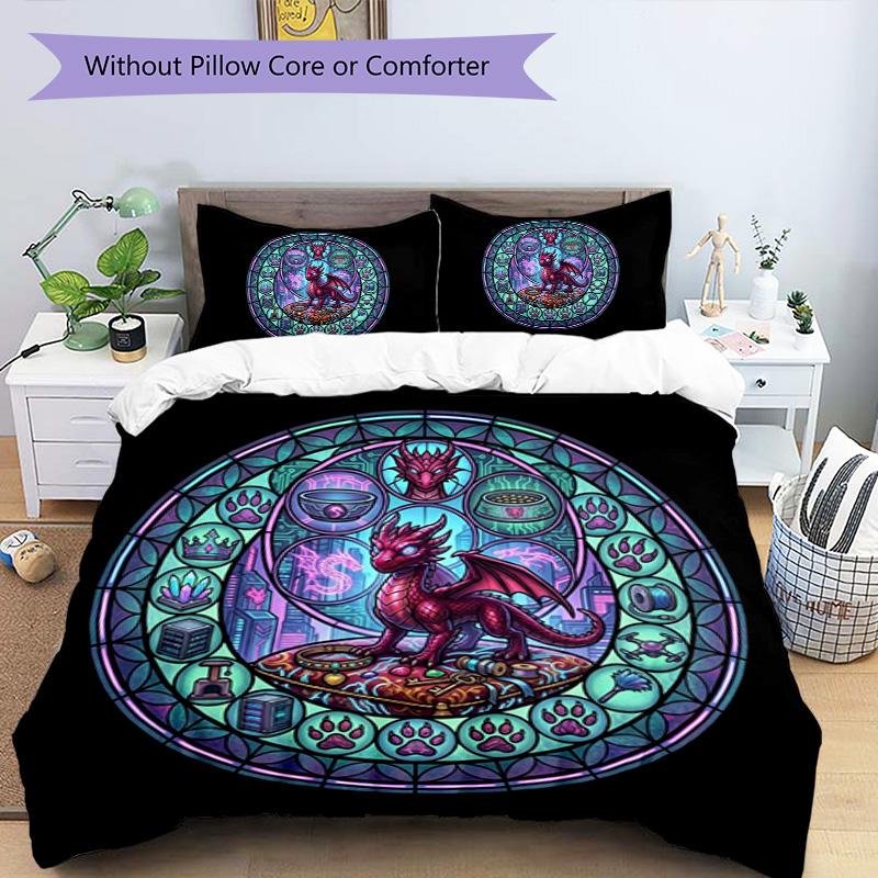Cyber Dragon Mandala Pattern Bedding,Quilt Set Quilt Cover Pillowcase Home Birthday Gift (1 * duvet cover + 2 * pillowcase, without core)