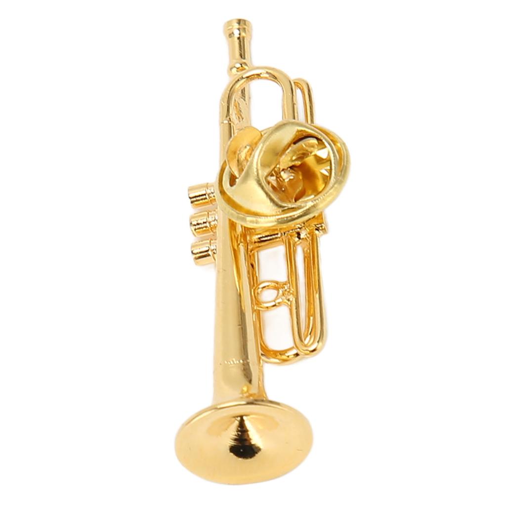Gold Miniature Trumpet Shaped Lapel Brooch Pin Brass Exquisite Mini Musical Instrument Brooch with