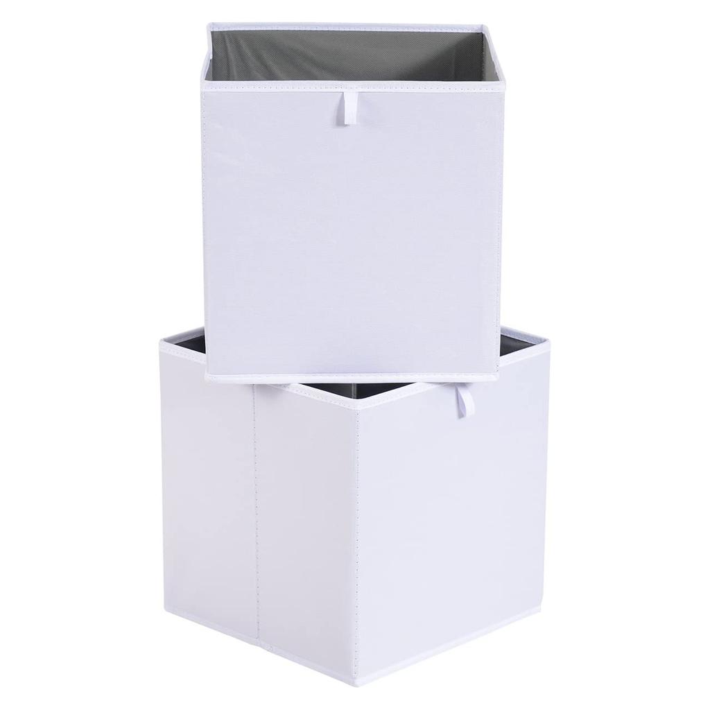 Amazon Basics Foldable Fabric Storage Cubes, White, 27x27x28cm, Set of 6