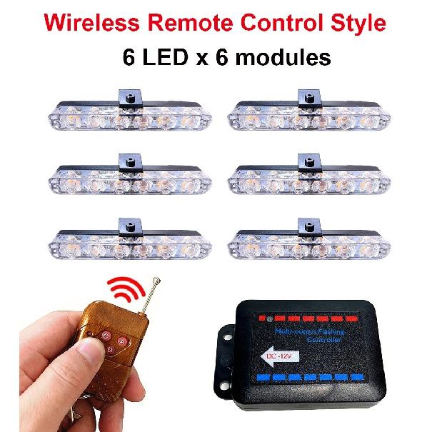 6LED Flasher Emergency Beacon Light Amber Car Grille Strobe Warning Light Bar Wireless Remote Police Stroboscopes Flashing Light